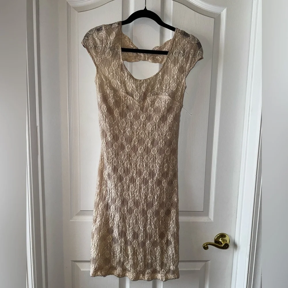 Free People Cream Lace Boho Mini Dress Size XS
